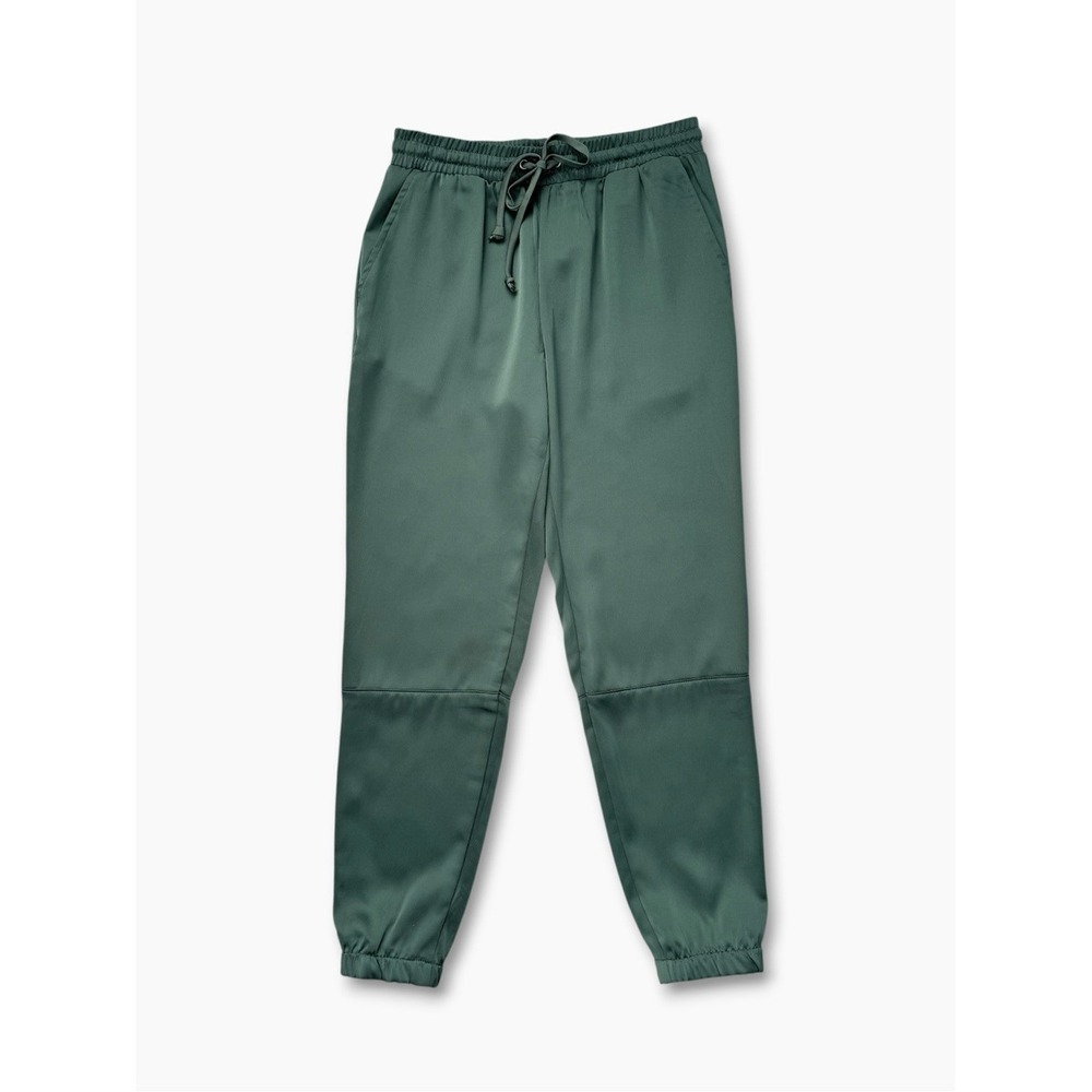 Socialite Satin Joggers Olive Green XS Minimalist Party Elevated Casual Pants